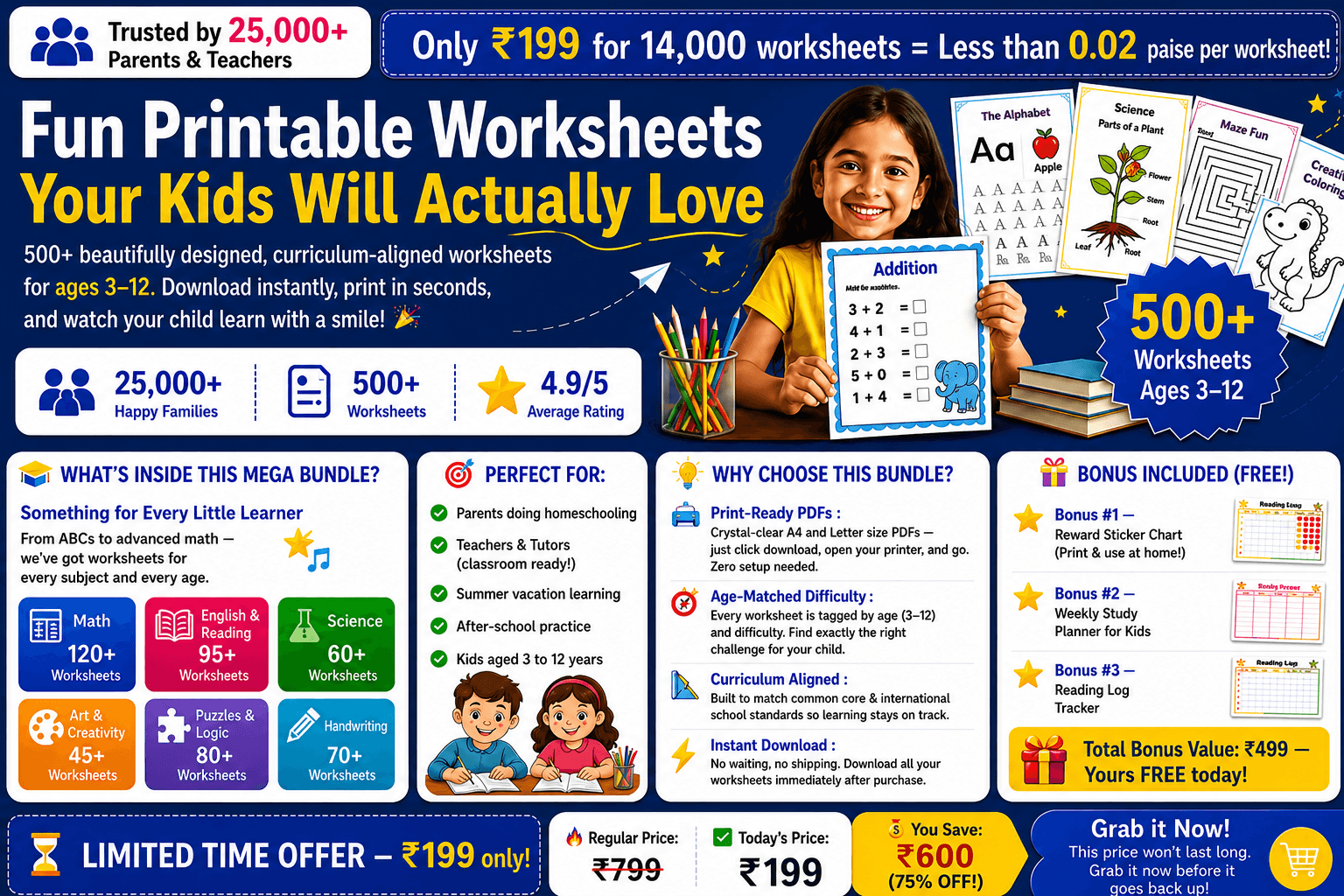 +14,000 Printable Kids Worksheet 